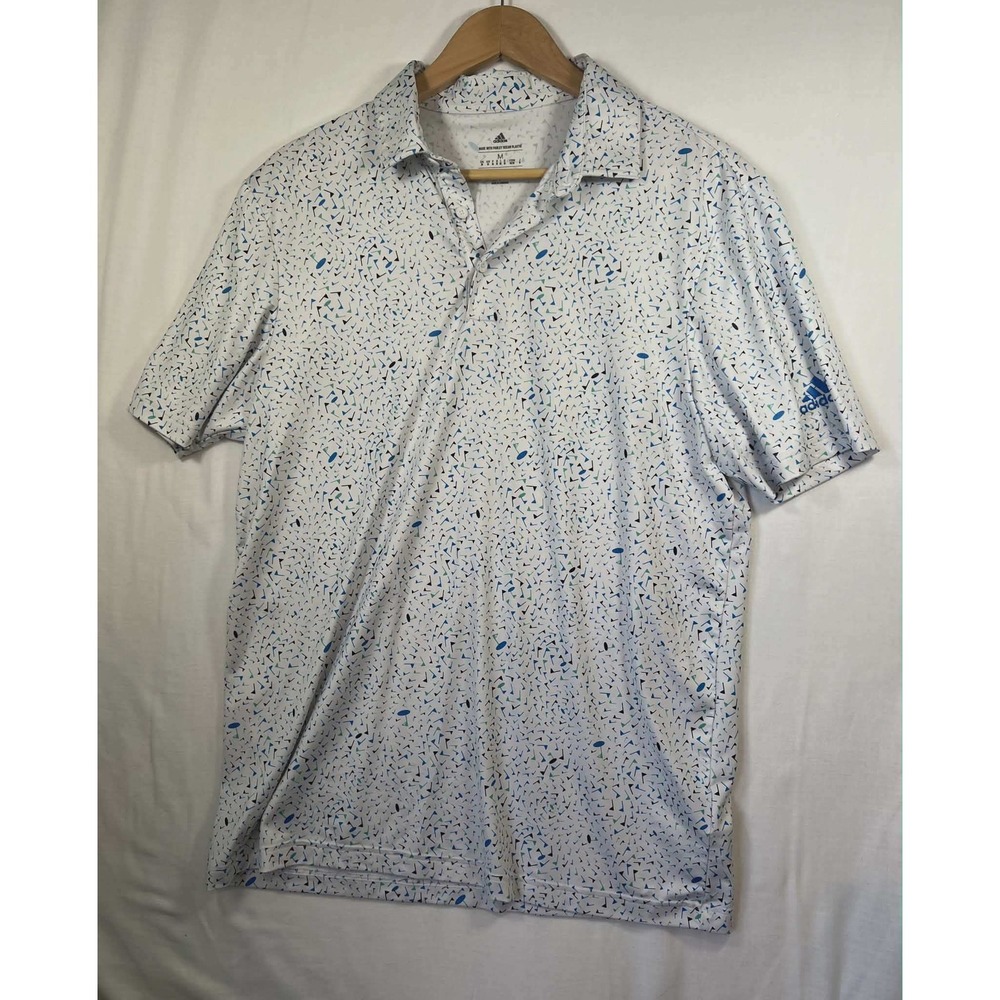 Adidas Golf Mens Parley Ocean Plastic Polo‎ Shirt White Blue Geometric Print M